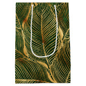 Gold Leaves Forest Green Elegant Pattern Medium Cadeauzakje (Achterkant)
