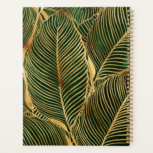 Gold Leaves Forest Green Elegant Pattern Planner (Achterkant)
