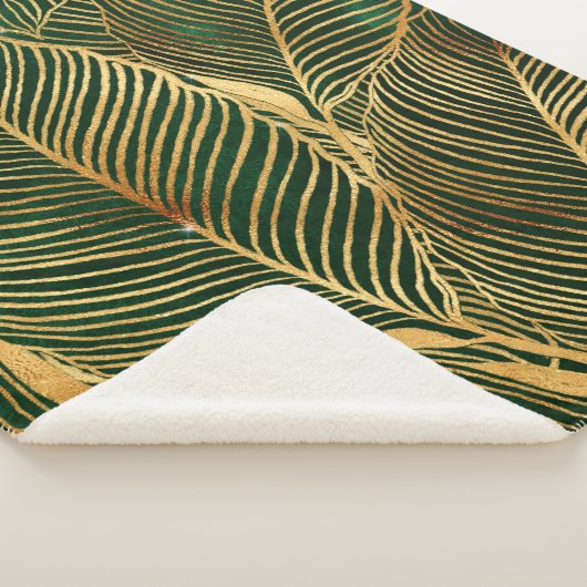 Gold Leaves Forest Green Elegant Pattern Sherpa Deken (3/4)