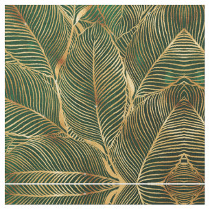 Gold Leaves Forest Green Elegant Pattern Stof