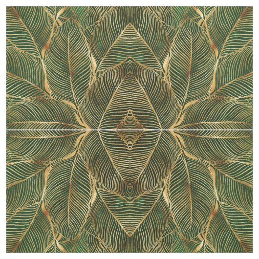 Gold Leaves Forest Green Elegant Pattern Stof (Swatch)
