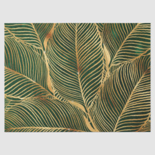 Gold Leaves Forest Green Elegant Pattern Tissuepapier