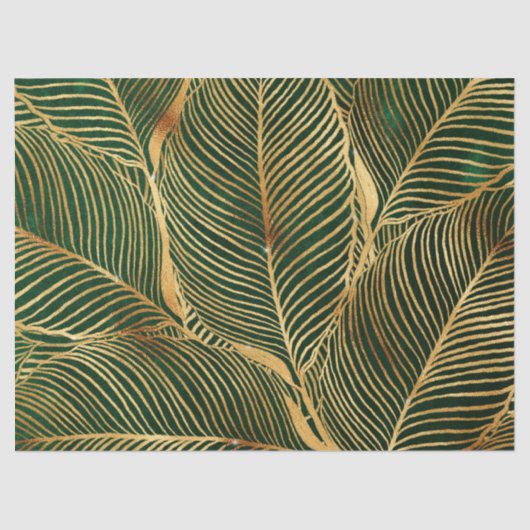 Gold Leaves Forest Green Elegant Pattern Tissuepapier (Voorkant)