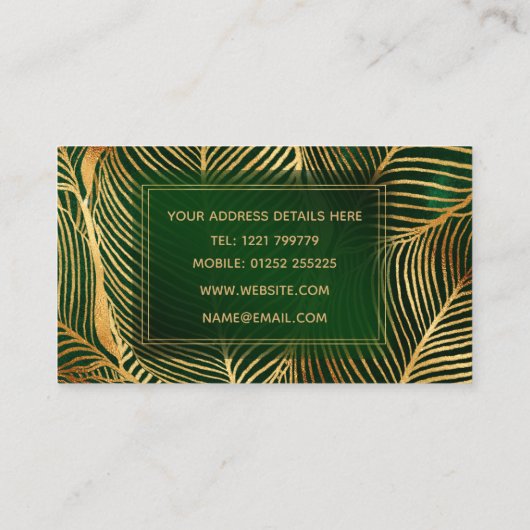 Gold Leaves Forest Green Elegant Pattern Visitekaartje (Achterkant)