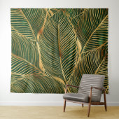 Gold Leaves Forest Green Elegant Pattern Wandkleed (In Situ (horizontaal))