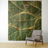 Gold Leaves Forest Green Elegant Pattern Wandkleed (In situ)
