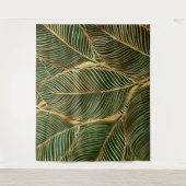 Gold Leaves Forest Green Elegant Pattern Wandkleed (Voorkant)
