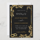 Gold Leaves Framed Golden Black Wedding Invitation (Voorkant)