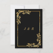 Gold Leaves Framed Modern Black Wedding Invitation Kaart (Achterkant)