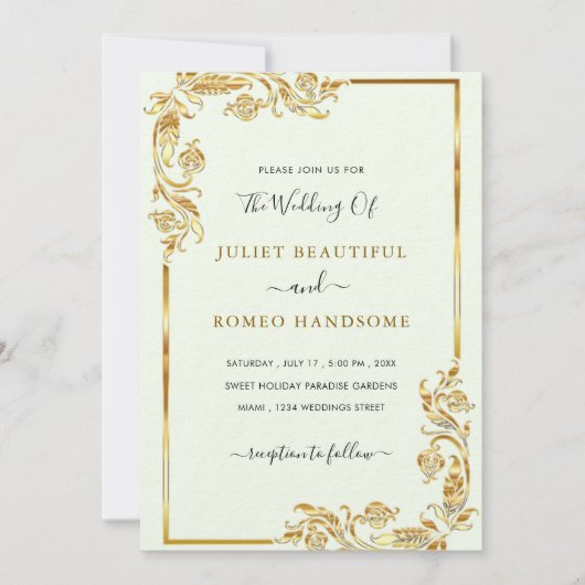 Gold Leaves Framed Modern Wedding Invitations (Voorkant)