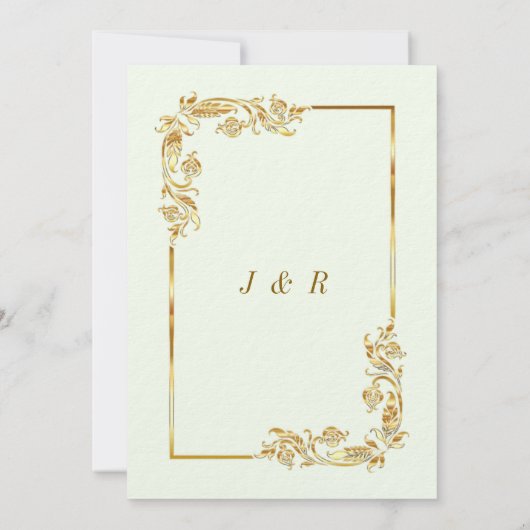 Gold Leaves Framed Modern Wedding Invitations (Achterkant)