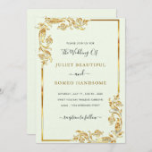 Gold Leaves Framed Modern Wedding Invitations (Voorkant / Achterkant)