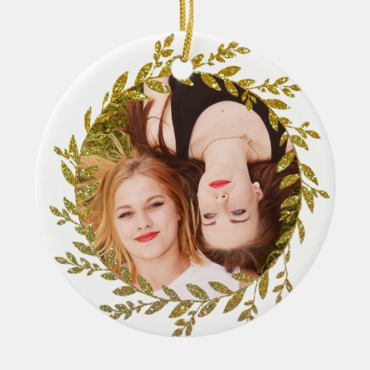 Gold Leaves Glitter Effect Photo Ornament (Voorkant)