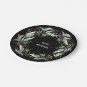 Gold Leaves Greenery Black Wedding Papieren Bordje (Gekanteld)