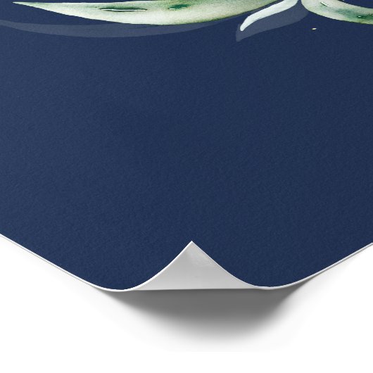 Gold Leaves Greenery Navy Blue Wedding Welkom Poster (Hoek)