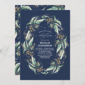 Gold Leaves Greenery Wreaty Navy Blue Baptisme Kaart (Voorkant / Achterkant)