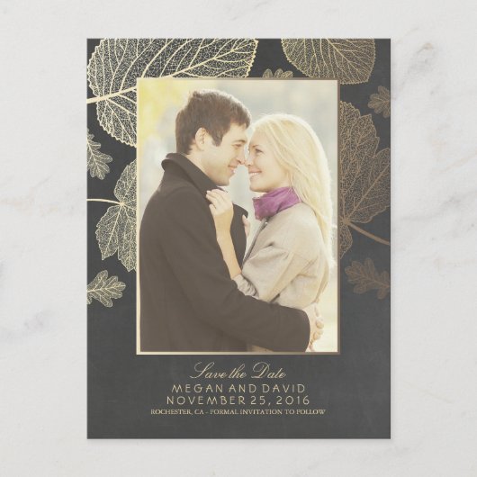 Gold Leaves Herfst Photo Save the Date Aankondigingskaart (Voorkant)