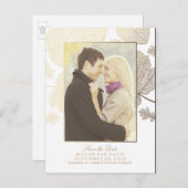 Gold Leaves Herfst White Foto Bewaar de datum Aankondigingskaart (Voorkant / Achterkant)