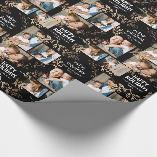 Gold Leaves Holiday Foto Cadeaupapier (Hoek)