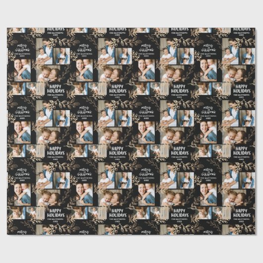 Gold Leaves Holiday Foto Cadeaupapier (Vlak)