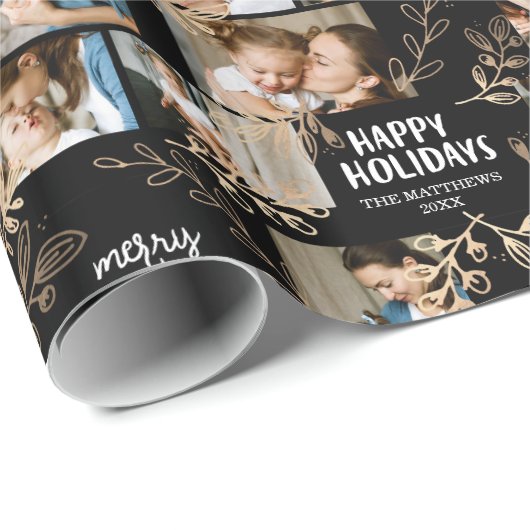 Gold Leaves Holiday Foto Cadeaupapier (Rol Hoek)
