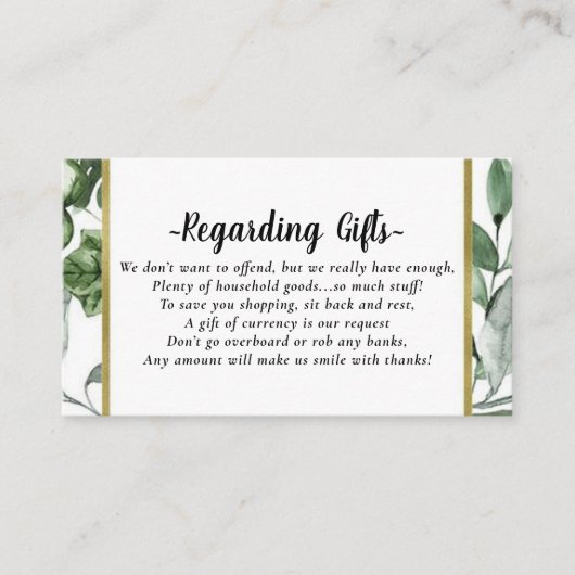 Gold Leaves Honeymoon Fund vrijgezellenfeest bruil Informatiekaartje (Voorkant)