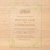 Gold Leaves Islamic Muslim Wedding Acryl Uitnodigingen (Voorkant)