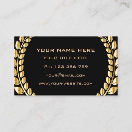 Gold Leaves Laurel Krans Lijst Professional Zwart Visitekaartje (Achterkant)