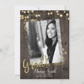 Gold Leaves & Lights Rustic Dark Wood Afstuderen Kaart (Voorkant)