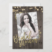 Gold Leaves Lights Rustic Dark Wood Vrijgezellenfe Kaart (Voorkant)