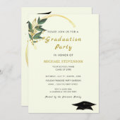 Gold Leaves Lijst Afstuderen Invitation Sjabloon (Voorkant / Achterkant)