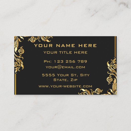 Gold Leaves Lijst Golden Text Black Professional Visitekaartje (Achterkant)