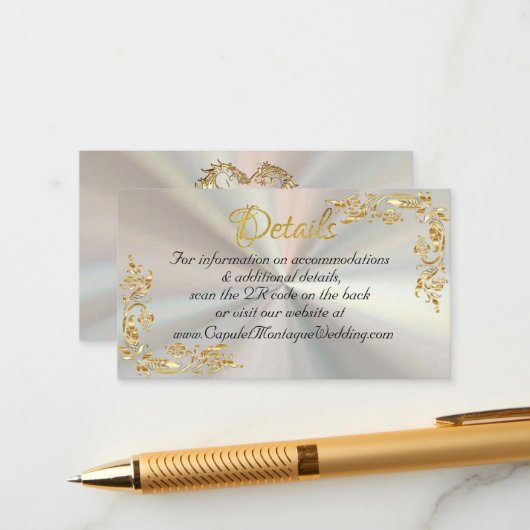 Gold Leaves Lijst on White Pearl, QR-code Informatiekaartje (Voorkant / Achterkant in situ)