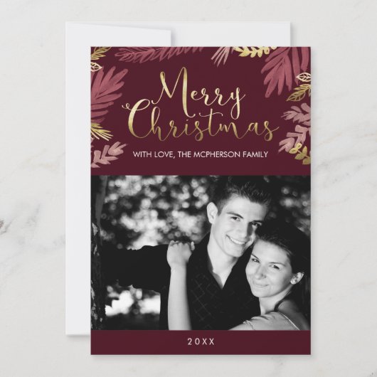 Gold Leaves Merry-kerstfoto Feestdagenkaart (Voorkant)