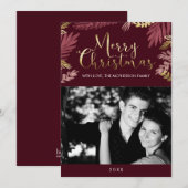 Gold Leaves Merry-kerstfoto Feestdagenkaart (Voorkant / Achterkant)