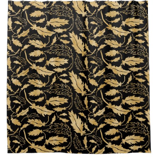 Gold Leaves met zwarte achtergrond Douchegordijn (Voorkant)