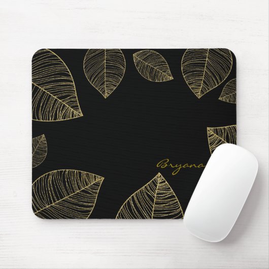 Gold Leaves on Black Elegant Computer Muismat (Met muis)