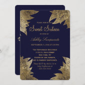 Gold Leaves on Navy Blue Sweet 16 Invitations Kaart (Voorkant / Achterkant)