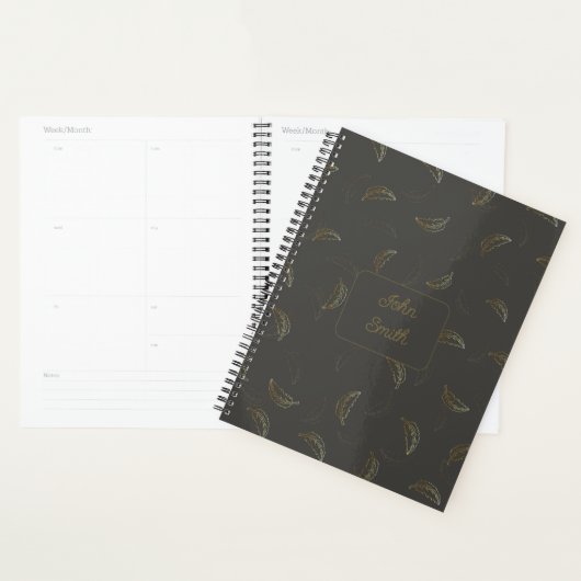 Gold Leaves op Black_ Bloemen Patroon Script Planner (Display)