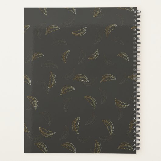 Gold Leaves op Black_ Bloemen Patroon Script Planner (Achterkant)