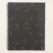 Gold Leaves op Black_ Bloemen Patroon Script Planner (Voorkant)
