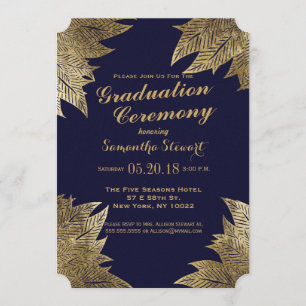 Gold Leaves op Navy Blue Afstuderen Ceremony Kaart