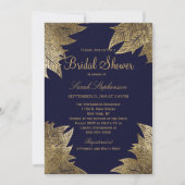 Gold Leaves op Navy Blue Bridal Shower Uitnodiging (Voorkant)