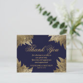 Gold Leaves op Navy Blue Dank u Briefkaarten (Staand voorkant)