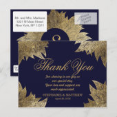 Gold Leaves op Navy Blue Dank u Briefkaarten (Voorkant / Achterkant)