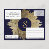 Gold Leaves op Navy Blue Dank u Briefkaarten (Achterkant)