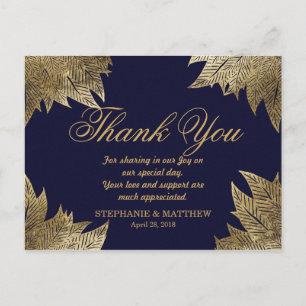 Gold Leaves op Navy Blue Dank u Briefkaarten