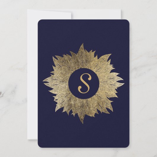 Gold Leaves op Navy Blue Graduation Party nodigt u Kaart (Achterkant)