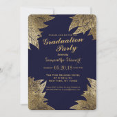 Gold Leaves op Navy Blue Graduation Party nodigt u Kaart (Voorkant)