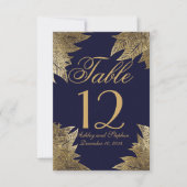 Gold Leaves op Navy Blue Table Numbers Kaart (Voorkant)